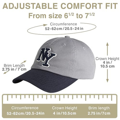 NY 3D Embroidered Dad Hat - New York Baseball Cap - color: Grey-navy