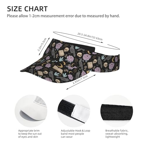 Sports Sun Visor Hat for Men Women, Adjustable Breathable Golf Tennis Cap - color: Magic Witch Crow