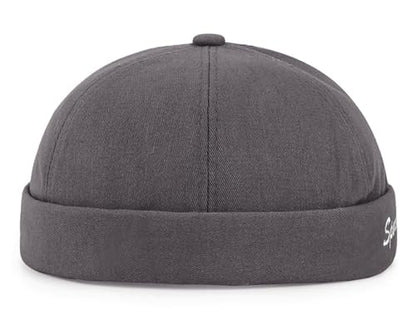 DIYDECAL Retro Brimless Skullcap Hat Docker Cap,Sailor Worker Hat Beanie Hat for Mens - color: Grey