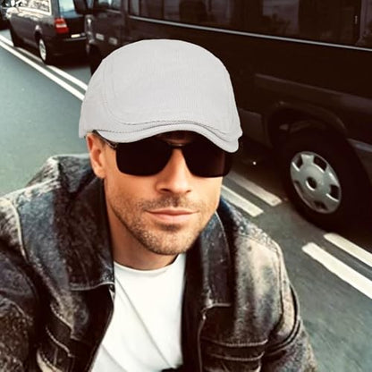 3Pcs Cotton Newsboy Hat for Men Cool Adjustable Flat Cap - color: Wy1-black+lightgrey+khaki