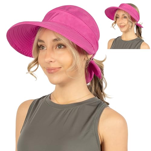 SUN CUBE Womens Sun Hat UV Protection Wide Brim Zip-Off Golf Visor - color: Rose