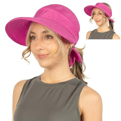 SUN CUBE Womens Sun Hat UV Protection Wide Brim Zip-Off Golf Visor - color: Rose