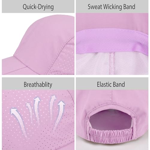 Foldable Baseball Cap for Men and Women,Long Brim Breathable Baseball Hats Quick Dry Sun Protection Collapsible Portable Hat - color: Purple