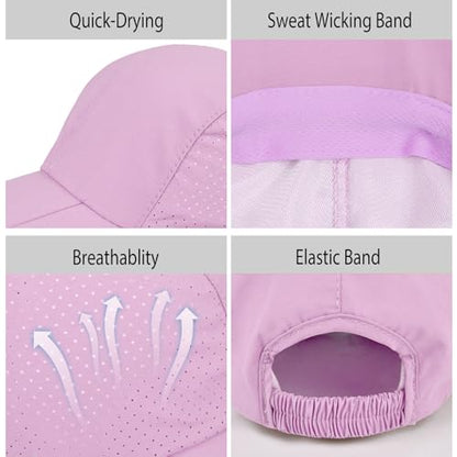 Foldable Baseball Cap for Men and Women,Long Brim Breathable Baseball Hats Quick Dry Sun Protection Collapsible Portable Hat - color: Purple