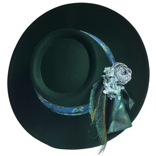 Classic Wide Brim Fedora Hat for Women Floppy Panama Hat for Party Wedding Fascinator Hat with Band Sun Protection 2025 - color: Green M