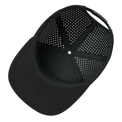FEINION Men Laser Mesh Flat Brim Snapback Baseball Cap - color: Black