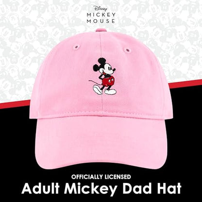 Disney Mickey Mouse Embroidered Cotton Adjustable Dad Hat with Curved Brim - color: Pink
