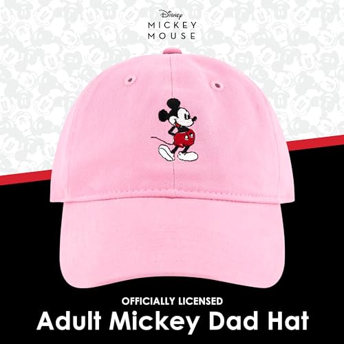 Disney Mickey Mouse Embroidered Cotton Adjustable Dad Hat with Curved Brim - color: Pink
