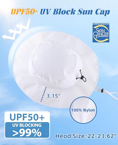 Home Prefer UPF50+ Mens Sun Hat Wide Brim Fishing Hat for Men UV Protection Womens Beach Bucket Hat for Golf Hiking Gardening - color: White