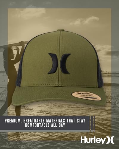Hurley Mens Cap Del Mar Mesh Panel Trucker Hat with Snap Back - color: Olive Canvas