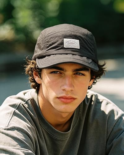 Croogo Short Brim Hat for Men Nylon Quick-Dry 5 Panel Running Baseball Cap - color: Black