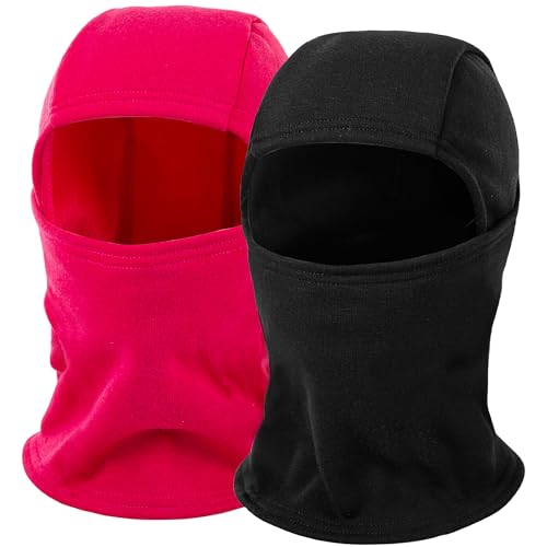 Ski Mask Balaclava for Kids Cold Weather Warm and Winter Windproof Fleece Caps Boys Girls Full Face Mask 2 Packs - color: Black+rose