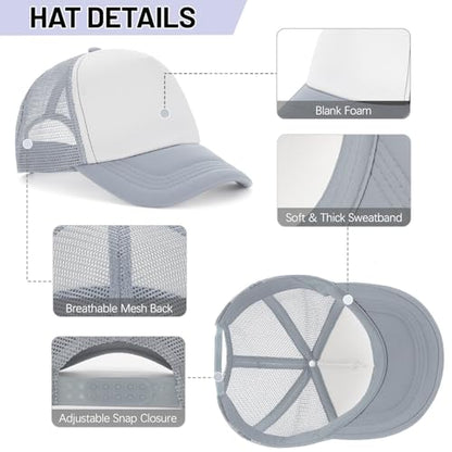 Ultrafun 10 Pack Trucker Hat Mesh Sublimation Blank Hats Adjustable Baseball Caps Hats for Men Women - color: Grey White