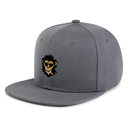Smoking Monkey Hip-Hop Snapback Hat Embroidered Baseball Cap Wild Animal Funny - color: 03. Dark Grey