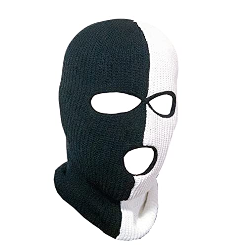 3-Hole Two Color Knitted Hat Ski Mask Balaclava, Full Face Mask for Cycling/Skiing Winter Outdoor Sports - color: Black+white