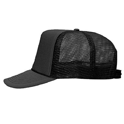 OTTO Polyester Foam Front 5 Panel High Crown Mesh Back Trucker Hat - color: Black