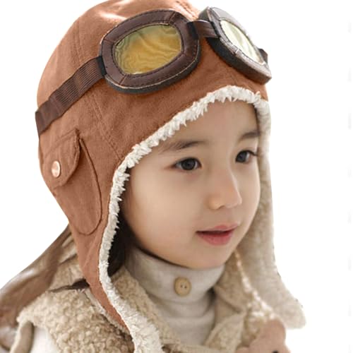 Unisex Baby Kids' Pilot Aviator Fleece Warm Hat Cap with Earmuffs - color: Brown
