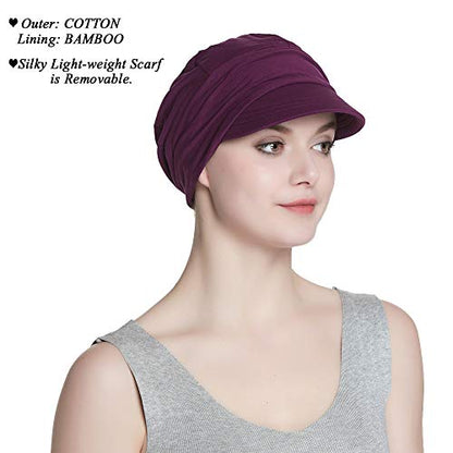 Alnorm Breathable Cotton Hat and Scarf Set Chemo Headwear for Women - color: Purple Floral