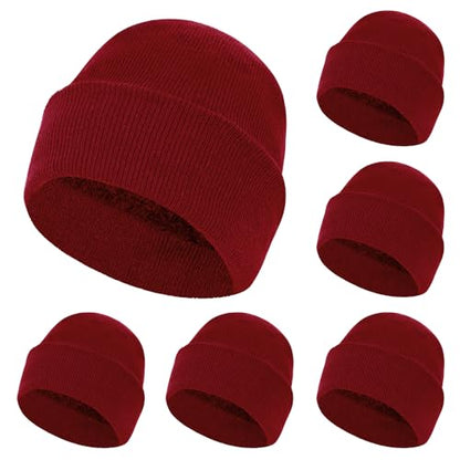 ZH 6 Pack Men's Winter Knit Beanies with Fleece Lining, Warm Stretchy Skull Caps for Cold Weather, Unisex Thermal Hats - color: Red