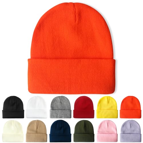 PFFY Beanie for Men Women Unisex Knit Cuffed Winter Beanies Hats Skull Cap - color: Orange