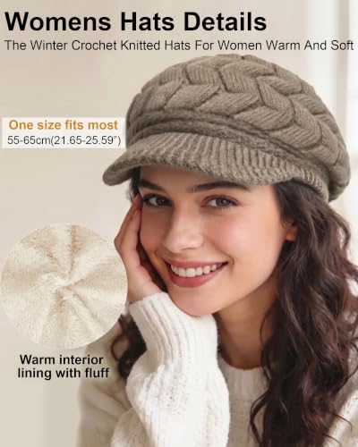 Loritta Womens Winter Beanie Hats, Thick Warm Beanie with Visor Brim - color: Coffe