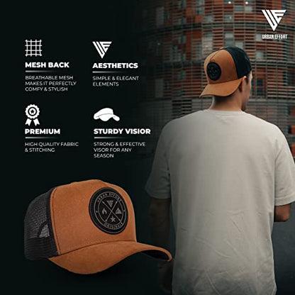 Urban Effort Trucker Hat for Men & Women, Mesh Back Baseball Cap, 5 Panel - color: Brown, style: Mesh Back