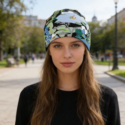 Unisex Stretch Knit Beanie Hat - color: Flowers and Plants