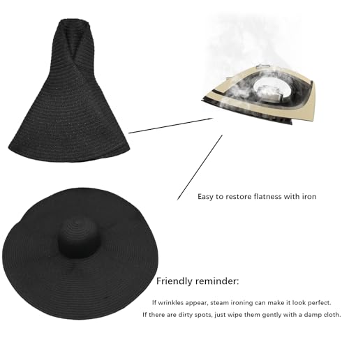 Lifup Straw Sun Hat for Women, Wide Brim Oversized Summer Beach Hat - color: Black