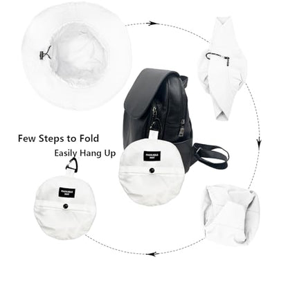 woogwin Waterproof Bucket Rain Hat with Chin Strap Quick Dry Packable Boonie Sun Hat Safari Hat UV Protection - color: White