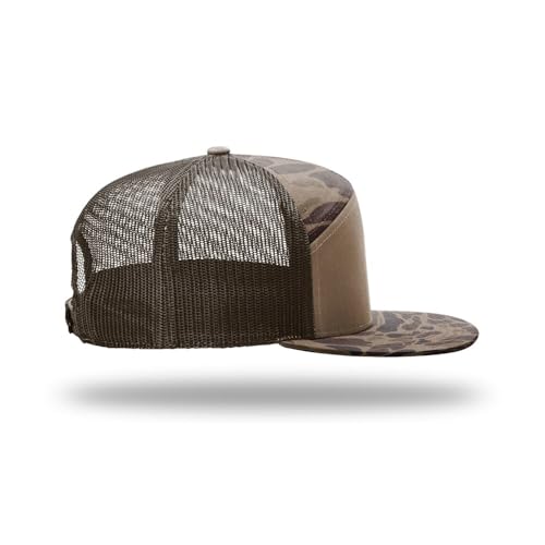 Richardson 168 Hi-Pro 7 Panel Adjustable Snapback Trucker Mesh Back Cap - color: Bark Duck Camo/Brown