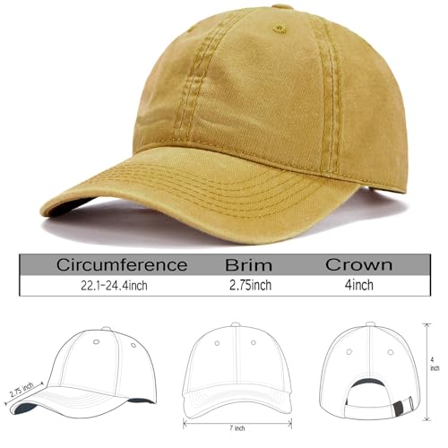 Edoneery Baseball Cap for Men and Women, Low Profile Washed Cotton Dad Hat - color: Yellow
