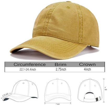 Edoneery Baseball Cap for Men and Women, Low Profile Washed Cotton Dad Hat - color: Yellow