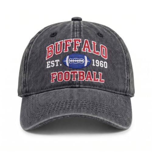 Football Hat for Men Women, Vintage Washed Embroidered City Dad Cap, Adjustable Baseball Cap for Game Day Fans - color: G-buttalo