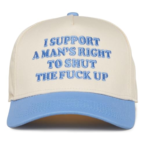 Funky Junque Adult Trucker Snapback Hat 2-Tone Baseball Cap - color: I Support a Man's Right to Shut Up- Light Blue/Beige