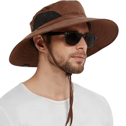 Wide Brim Sun Bucket Hat, Waterproof Boonie Hat for Men & Women - color: 01 Brown