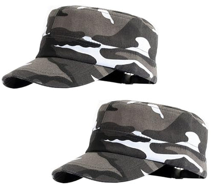 2 Pack Cadet Army Caps Flat Top Military Hats for Men Women - color: City Camo