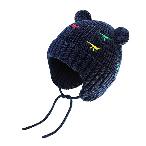 BAVST Baby Beanie Hat for Winter with Earfalp Cute Bear Kids Toddler Girls Boys Warm Knit Cap 0-2Years - color: D-navy, size: 6-12 Months