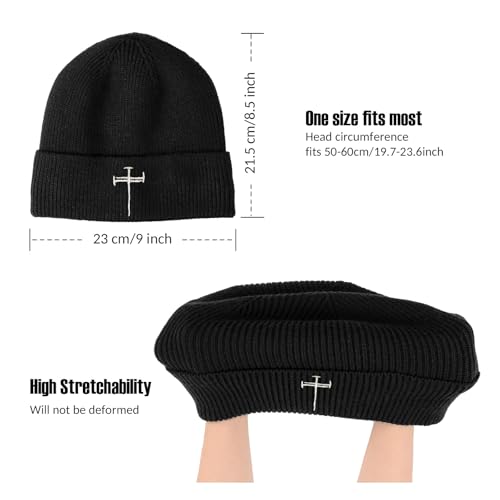 Winter Beanie for Men Women Fleece Lined Beanies Hats Soft Warm Thick Knit Hat - color: Black