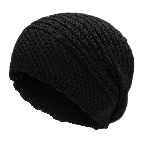 ZLYC Crochet Slouchy Beanie for Women Soft Lightweight Skull Cap - color: Plain Black