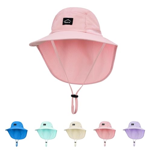 ZOORON Kids Sun Hat with Neck Flap Beach Fishing Bucket for Boys Girls - color: Pink