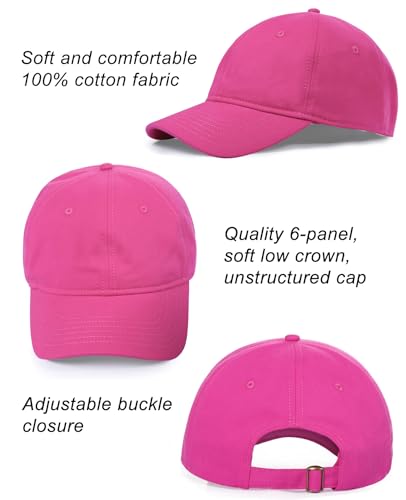 Oversize XXL Baseball Cap for Big Heads 23.6"-25.6", Extra Large Cotton Baseball Hat, Plus Size Unstructured Dad Hats - color: Cotton - Hot Pink