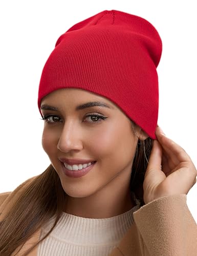 vidsel 100% Cotton Beanie Hat for Men Women, Soft Cuffless Knit Skull Cap - color: 1pc-red