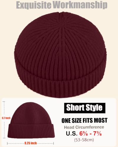 50% Wool Knit Short Fisherman Beanie for Men Women Warm Winter Hat - color: #Wine Red