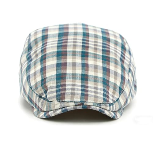 Mens Plaid Newsboy Flat Cap Ivy Gatsby Driving Hunting Cabbie Hat - color: Blue-plaid D