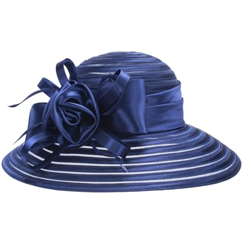Lawliet Womens Satin Ribbon Church Wedding Sun Wedding Occasion Hat A214 - color: Navy Blue