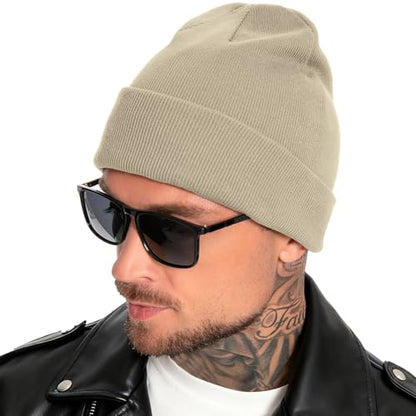100% Cotton Beanie for Women Men Soft Knit Beanies Warm Winter Hat - color: Sandy Beige