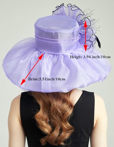Women Organza Derby Hat Fascinator Tea Party Wedding Church Derby Hat Fascinator Hats Dual-use - color: 02d Light Purple