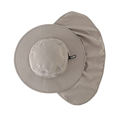 Home Prefer UPF50 Mens Sun Hat with Neck Flap Quick Dry UV Protection Cap Womens Wide Brim Fishing Hat Neck Flap Beach Garden - color: Ash Grey