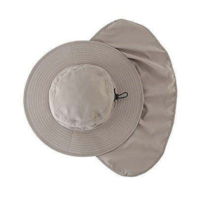 Home Prefer UPF50 Mens Sun Hat with Neck Flap Quick Dry UV Protection Cap Womens Wide Brim Fishing Hat Neck Flap Beach Garden - color: Ash Grey