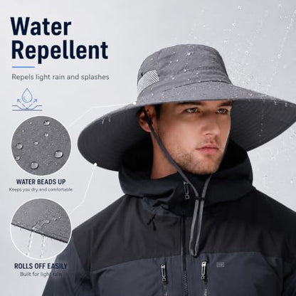 Wide Brim Sun Hat for Men Women UV Protection Bucket Fishing Hats - color: Dark Gray Solid